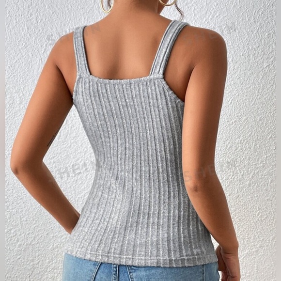 Grey Privé Gold O-ring Detail Ribbed Knit Tank Top Small - Picture 3 of 6
